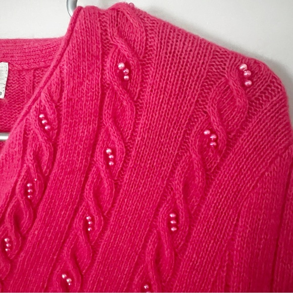 Vintage Lauren Cole Lambswool Angora Cardigan Medium Petite Pink Feminine Girlie - Picture 4 of 13